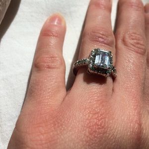 Cz sterling silver emerald cut engagement ring