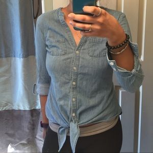 Jean shirt with tie in front and lace in back