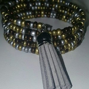 Glass beaded handmade wire wrap bracelet
