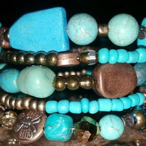 Handmade genuine Turquoise and copper wire wrap