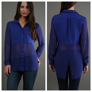 Free People Button Down Sheer Tunic in Ultramarine