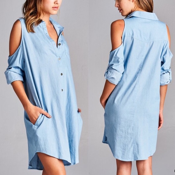 🆕CARABELLE open shoulder denim dress - LIGHT - Picture 2 of 3