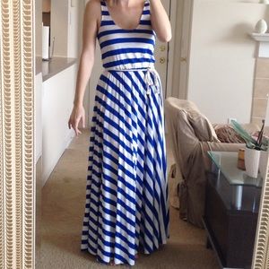 LOFT blue and white stopped maxi dress