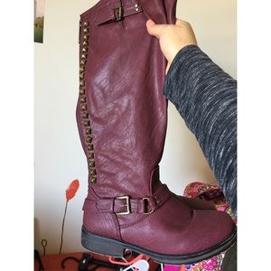 Maroon Red studded long boots
