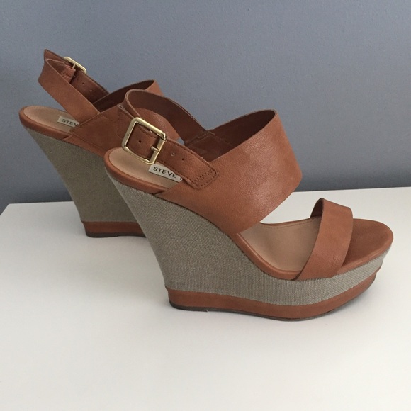 Steve Madden Shoes - Steve Madden Warmthh Cognac Leather Sandal Wedge