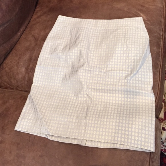 J crew pencil skirt- shimmering gold polka dots