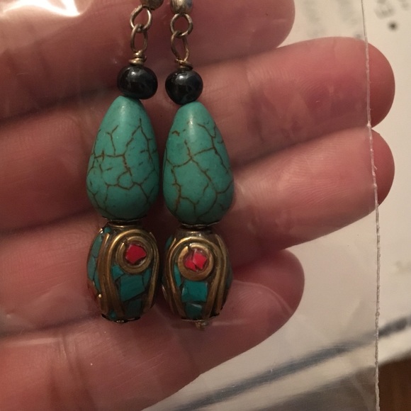Handmade Turquoise Coral Earring - Picture 2 of 3