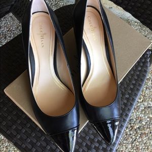 Cole Haan Chelsea Low wedge black patent pumps