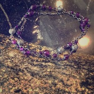 Silver and purple long necklace