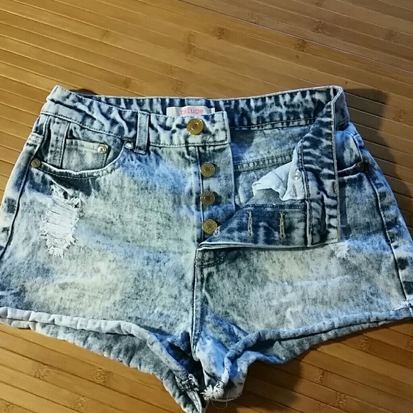 Refuge distressed high waist button up jean shorts