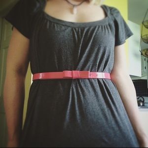 🎀 Hot Salmon Pink Bow Patent Belt