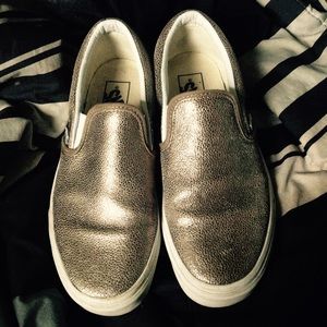 Metallic golden vans slip ons