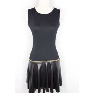 Faux Leather Pleated Shirt Dress