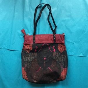 Leather and fabric printed bag