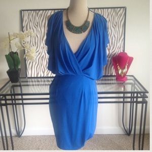 Draped Blue Dress with Fitted Skirt