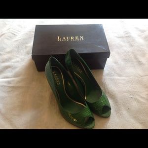 New Ralph Lauren Green Croc Peep toe