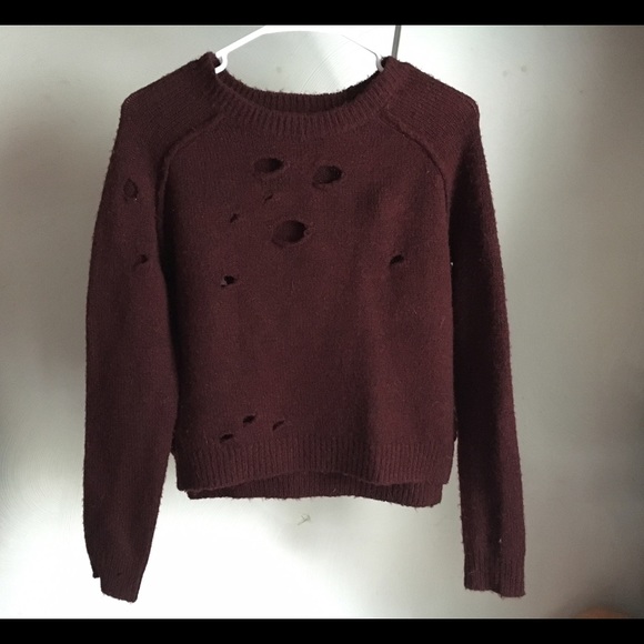 Forever 21 cropped burgundy distressed sweater