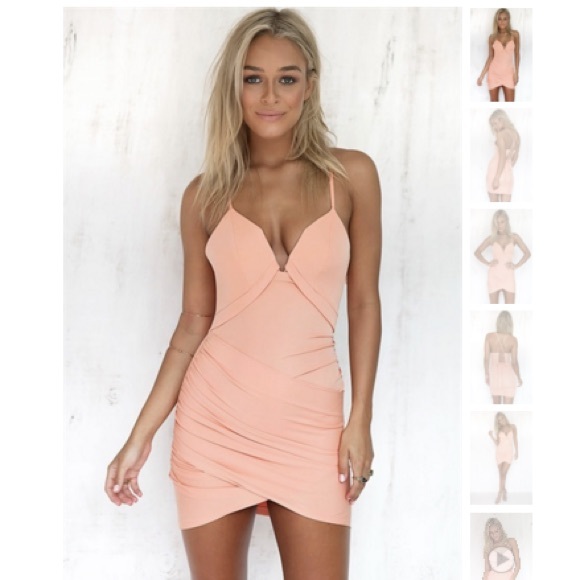 Peach Lace Up Bodycon Dress-Sabo Skirt Kayla Dress