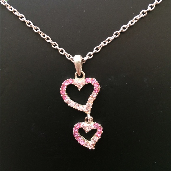 Double Heart Rhinestone Necklace