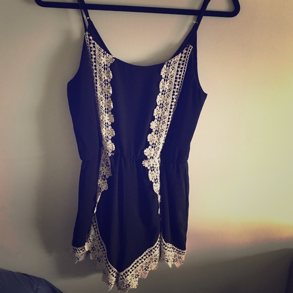 Black/white lace romper