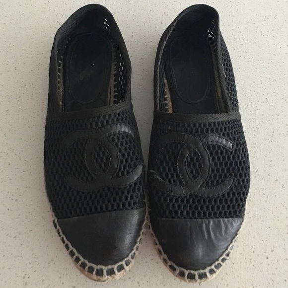chanel black mesh espadrilles