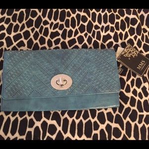 Teal color clutch handbag