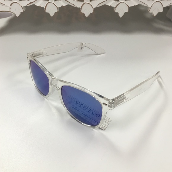 Ocean Blue reflect Clear Frame Sunnies - Picture 2 of 2