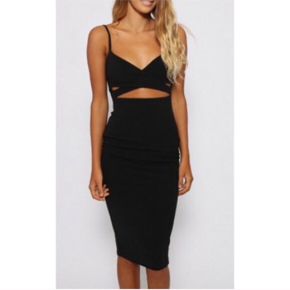 LAST ONE! Cut Out Black Midi Bodycon Dress S - Picture 2 of 4