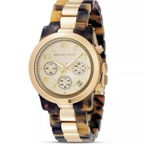 Michael Kors Tortoise Shell and Gold Watch-womens