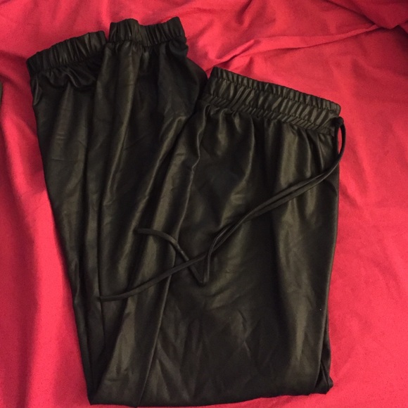 Black leather Joggers