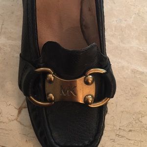 Michael Michael Kors black wedges w' gold buckle