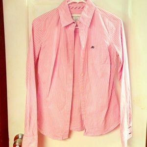 Aeropostale pink and white striped button up