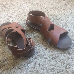 Candies medium brown faux leather sandals