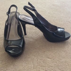 Rampage black patent leather sling back pumps