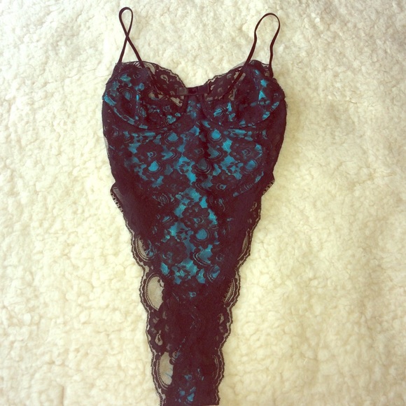 Blue and Black Lace Teddy