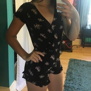 Black flowery romper
