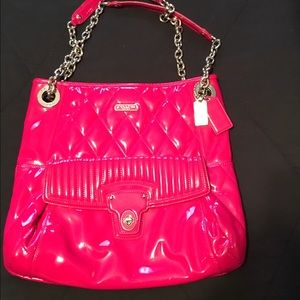 Coach poppy liquid gloss slim tote hot pink