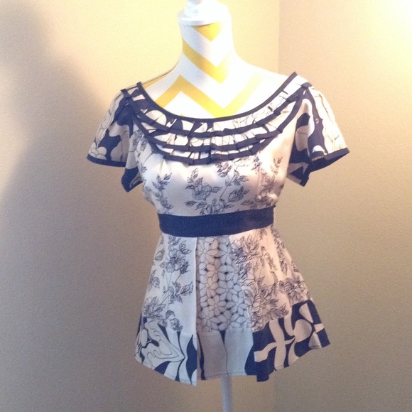 Beautiful Anthropology Blue Print Blouse