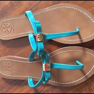 Turquoise Tory Burch bow sandals