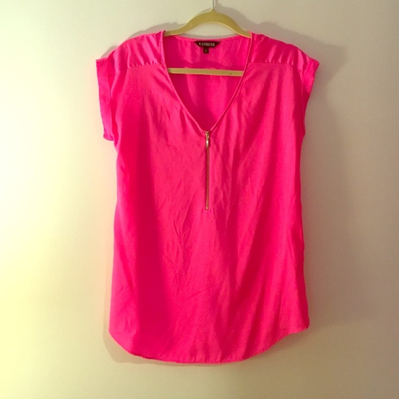 Neon pink shirt sleeve blouse from express