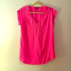 Neon pink shirt sleeve blouse from express