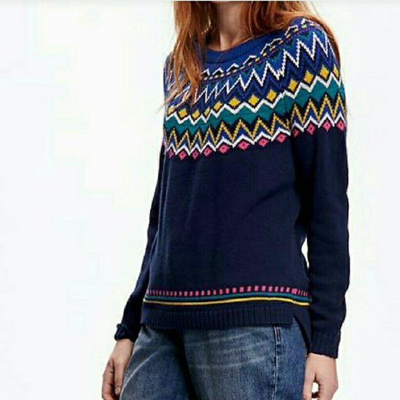 Old navy fair isle sweater argyle blue knit M L XL - Picture 2 of 6
