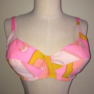 Vintage 60s Pink Floral Bra Bathing Suit top Mod