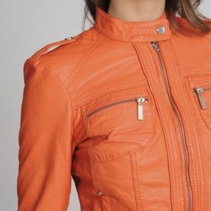 Bernardo Orange Leather Scuba Jacket