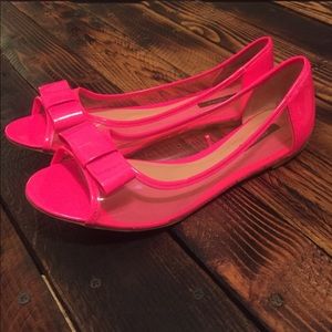 NWOT hot pink peep toe flats