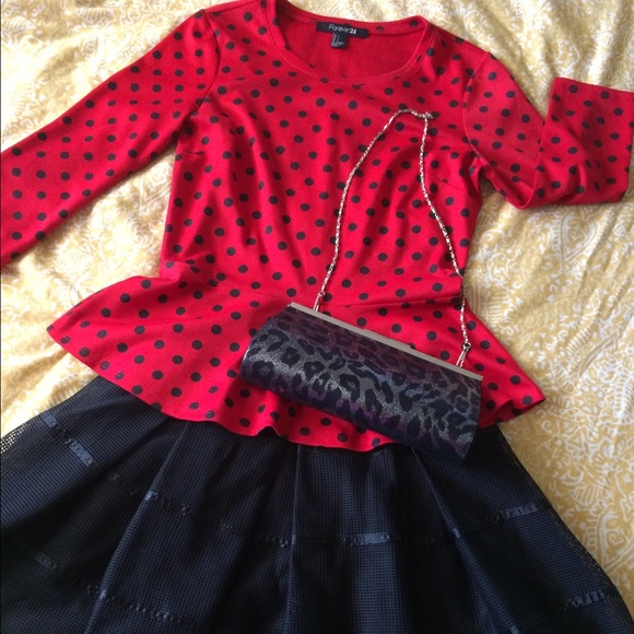 Forever 21 Red & Black Peplum Top - Picture 3 of 4
