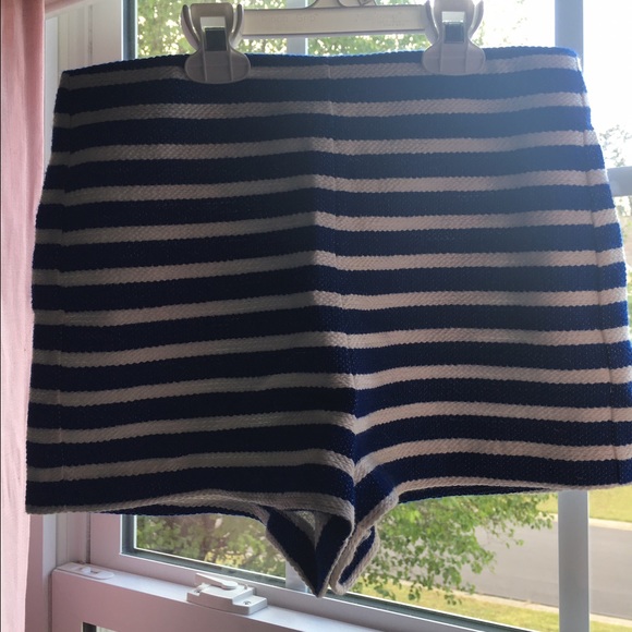 Woven Blue and White Striped Shorts