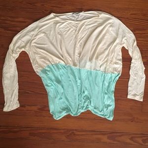 Cream and mint color-block, long sleeved shirt