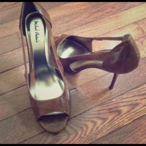 Brown high heel peep toe