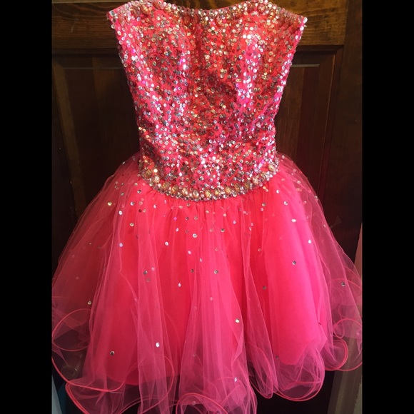 Mori Lee strapless beaded pink party dress - Picture 1 of 4